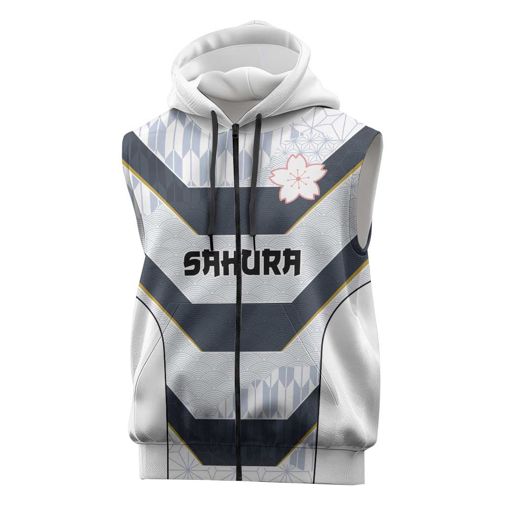 Japan Pacific Rugby 2022-23 Custom Sleeveless Zip Hoodie Black Sakura Japanese Wave Pattern LT9 Black - Polynesian Pride