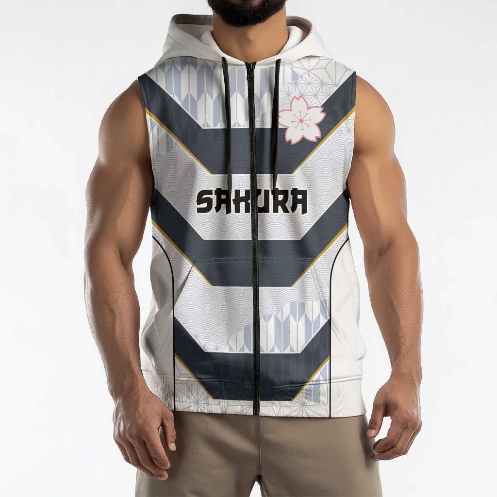 Japan Pacific Rugby 2022-23 Custom Sleeveless Zip Hoodie Black Sakura Japanese Wave Pattern LT9 - Polynesian Pride