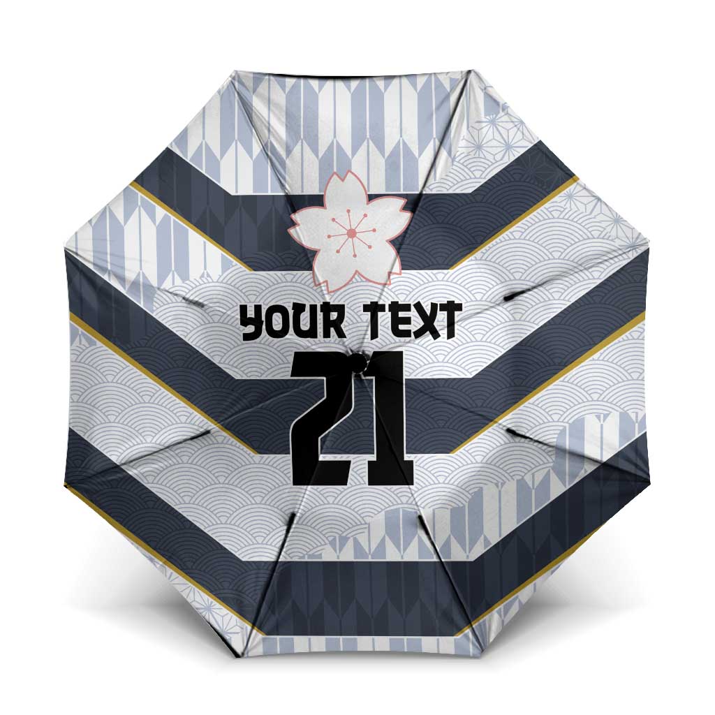 Japan Pacific Rugby 2022-23 Custom Umbrella Black Sakura Japanese Wave Pattern LT9 One Size Folded 11.42 inch Opened Diameter 37.4 inch Black - Polynesian Pride