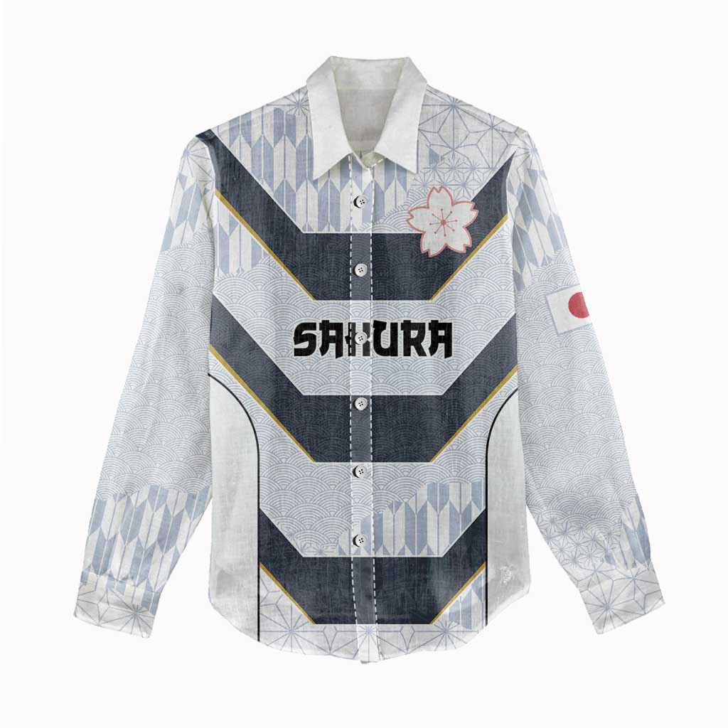 Japan Pacific Rugby 2022-23 Custom Women Casual Shirt Black Sakura Japanese Wave Pattern