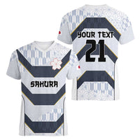 Japan Pacific Rugby 2022-23 Custom Women V-Neck T-Shirt Black Sakura Japanese Wave Pattern
