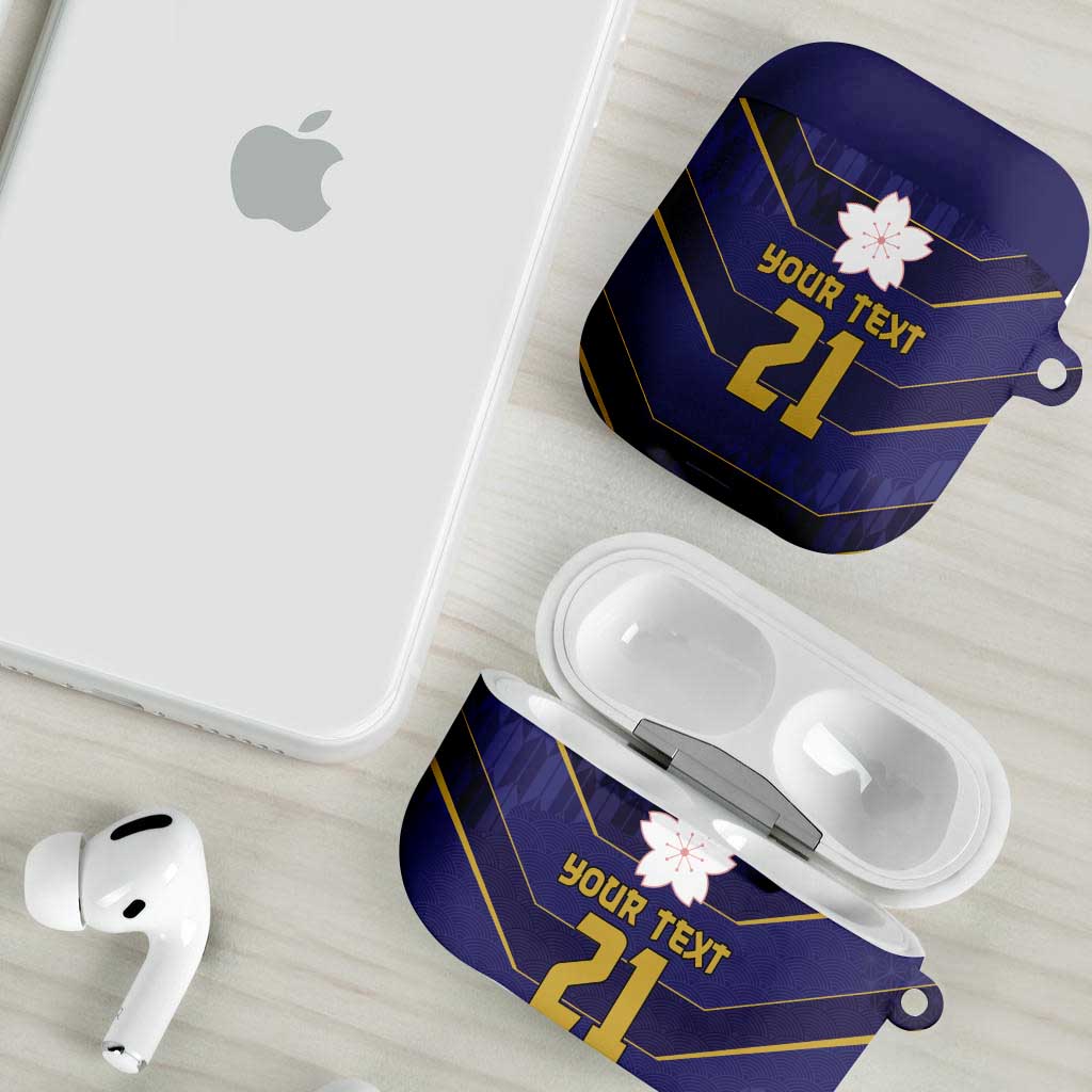 Japan Pacific Rugby 2022-23 Custom AirPods Case Blue Sakura Japanese Wave Pattern LT9 - Polynesian Pride