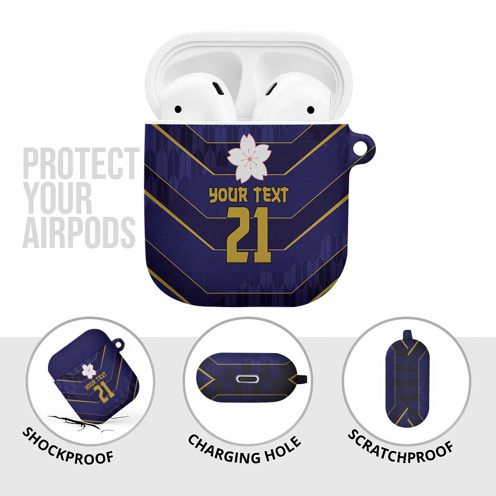 Japan Pacific Rugby 2022-23 Custom AirPods Case Blue Sakura Japanese Wave Pattern LT9 - Polynesian Pride