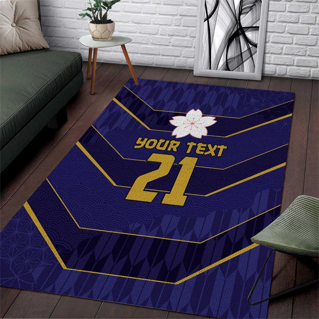 Japan Pacific Rugby 2022-23 Custom Area Rug Blue Sakura Japanese Wave Pattern