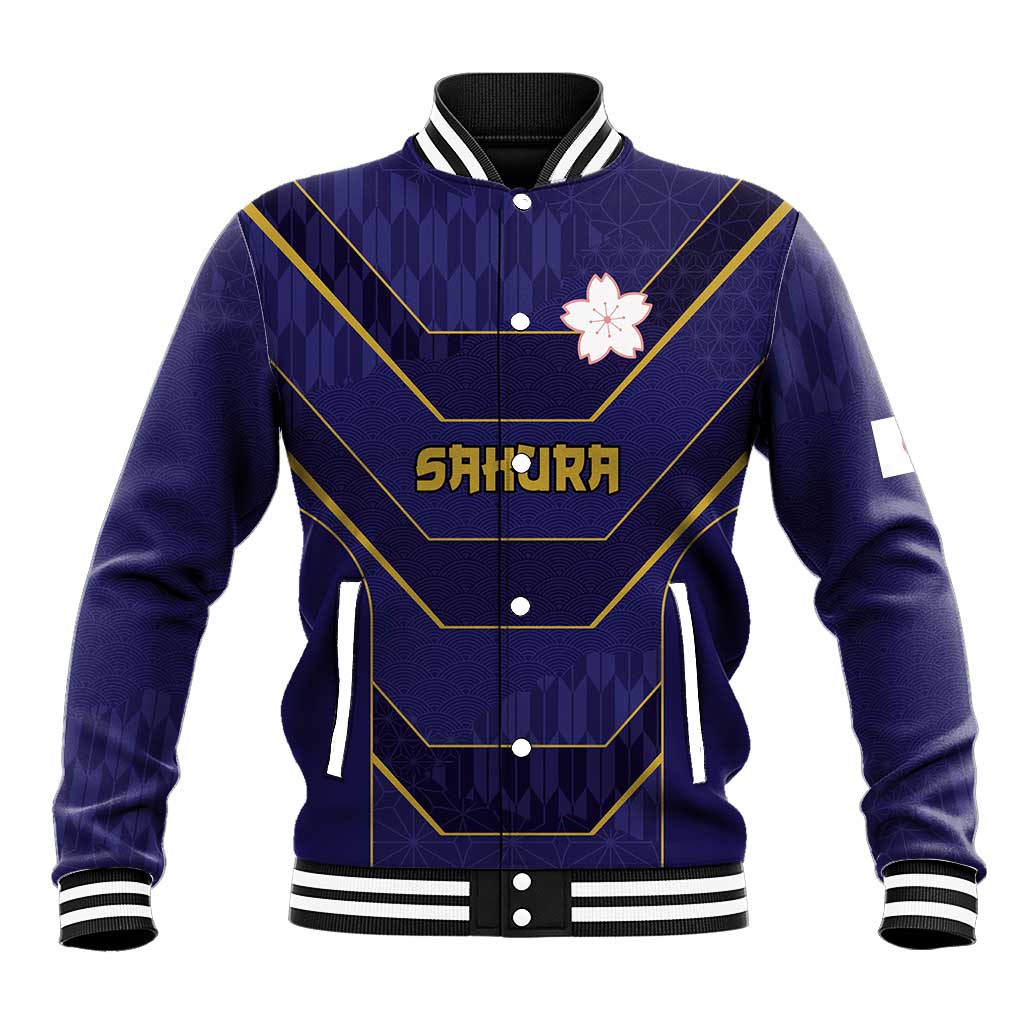 Japan Pacific Rugby 2022-23 Custom Baseball Jacket Blue Sakura Japanese Wave Pattern LT9 Unisex Blue - Polynesian Pride