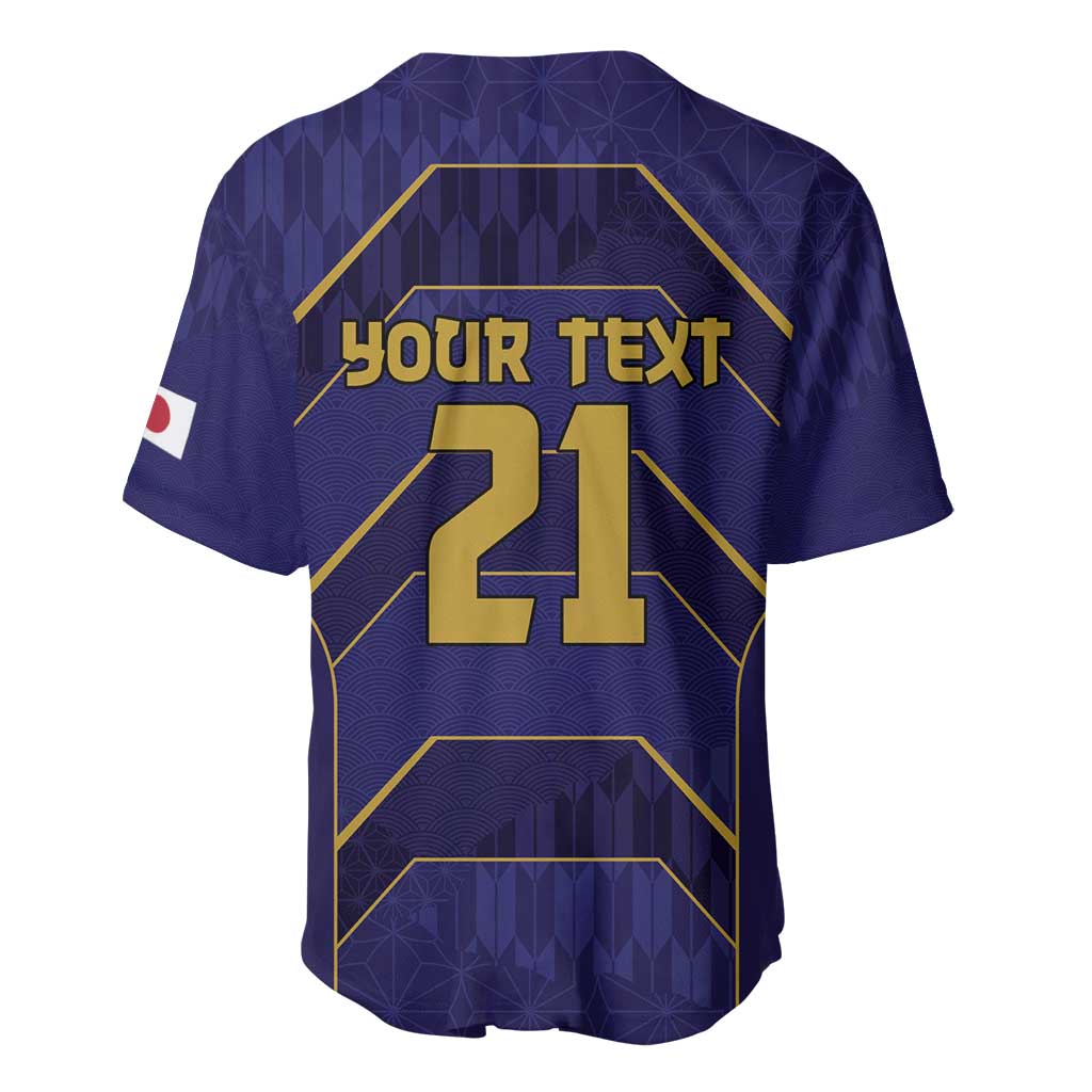 Japan Pacific Rugby 2022-23 Custom Baseball Jersey Blue Sakura Japanese Wave Pattern