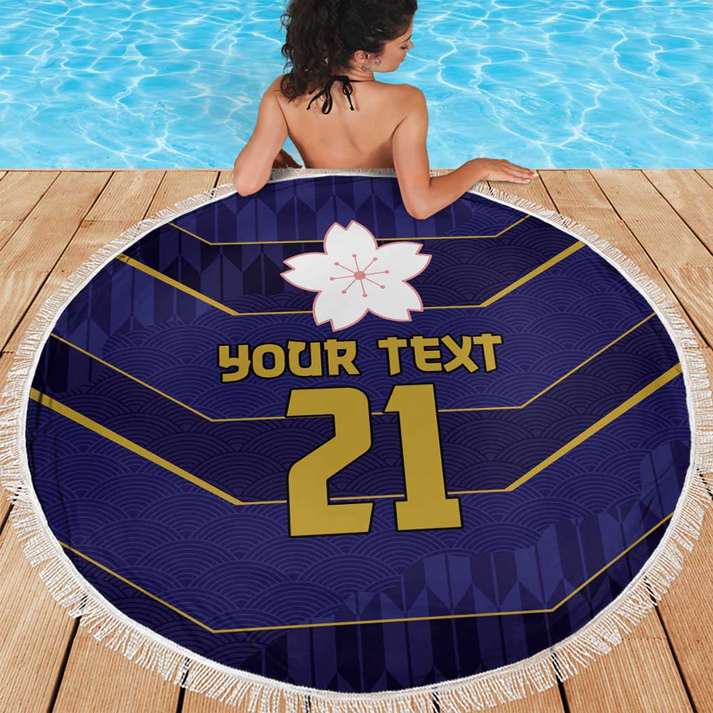 Japan Pacific Rugby 2022-23 Custom Beach Blanket Blue Sakura Japanese Wave Pattern LT9 - Polynesian Pride
