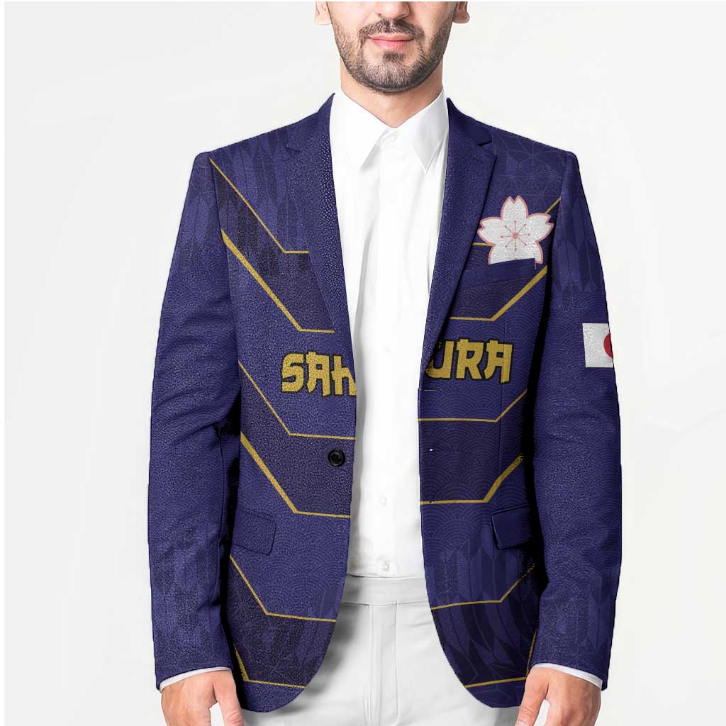 Japan Pacific Rugby 2022-23 Custom Blazer Blue Sakura Japanese Wave Pattern - Polynesian Pride