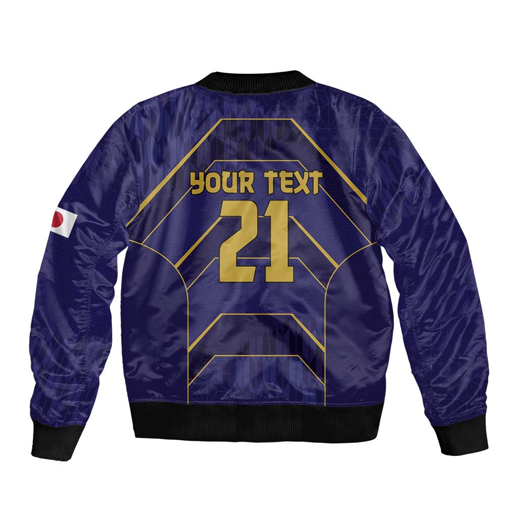 Japan Pacific Rugby 2022-23 Custom Bomber Jacket Blue Sakura Japanese Wave Pattern