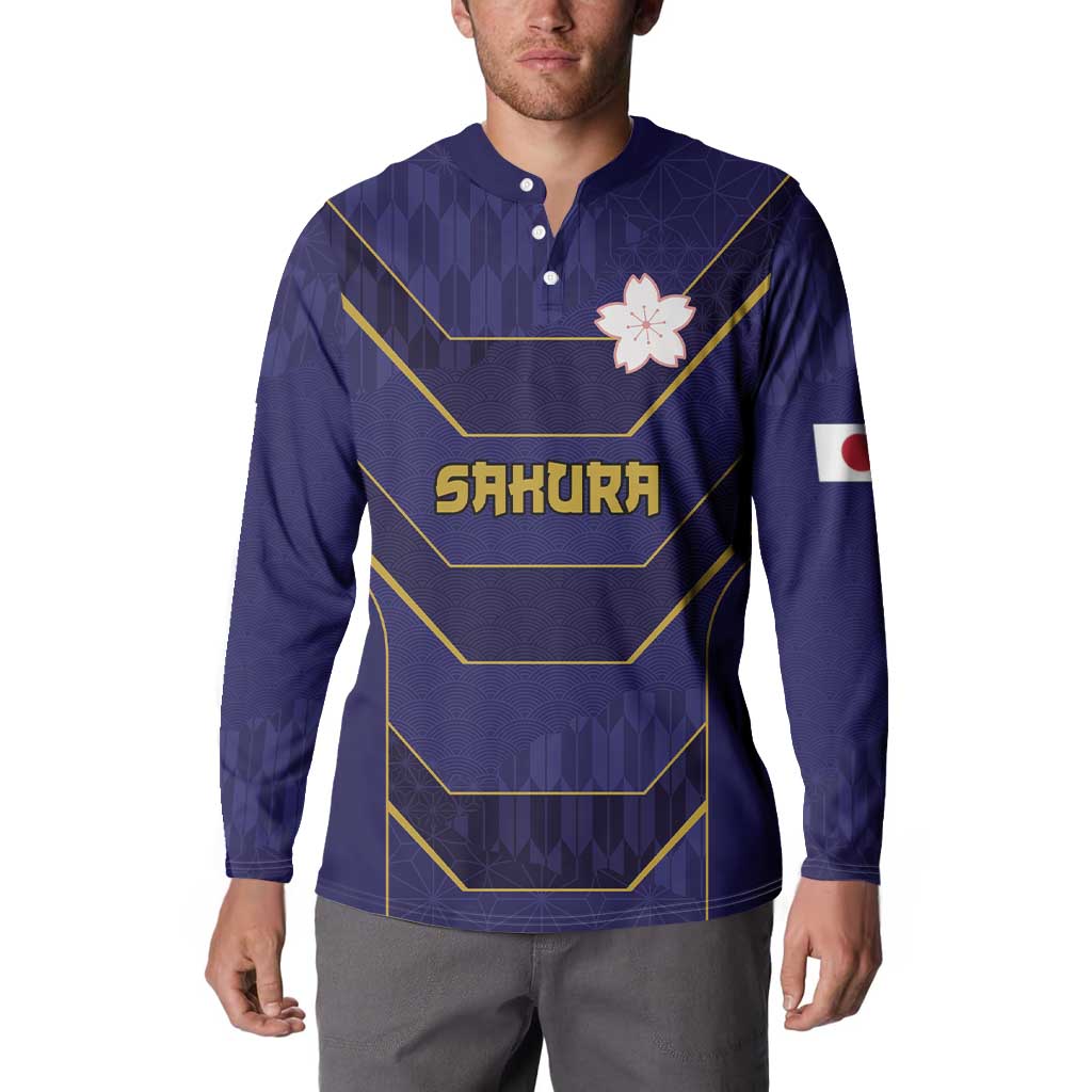 Japan Pacific Rugby 2022-23 Custom Button Sweatshirt Blue Sakura Japanese Wave Pattern LT9 - Polynesian Pride