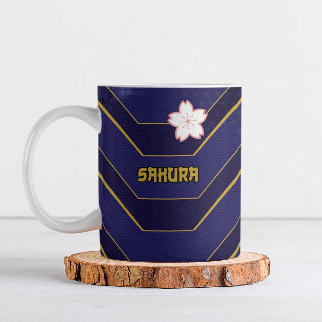 Japan Pacific Rugby 2022-23 Custom Ceramic Mug Blue Sakura Japanese Wave Pattern LT9 Blue - Polynesian Pride