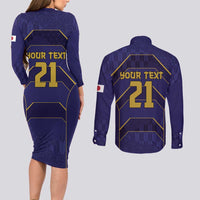 Japan Pacific Rugby 2022-23 Custom Couples Matching Long Sleeve Bodycon Dress and Long Sleeve Button Shirt Blue Sakura Japanese Wave Pattern LT9 - Polynesian Pride
