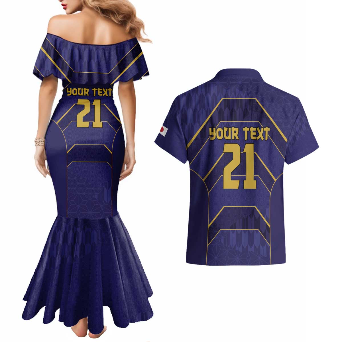 Japan Pacific Rugby 2022-23 Custom Couples Matching Mermaid Dress and Hawaiian Shirt Blue Sakura Japanese Wave Pattern