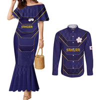 Japan Pacific Rugby 2022-23 Custom Couples Matching Mermaid Dress and Long Sleeve Button Shirt Blue Sakura Japanese Wave Pattern