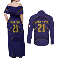 Japan Pacific Rugby 2022-23 Custom Couples Matching Off Shoulder Maxi Dress and Long Sleeve Button Shirt Blue Sakura Japanese Wave Pattern LT9 - Polynesian Pride