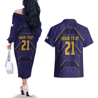 Japan Pacific Rugby 2022-23 Custom Couples Matching Off The Shoulder Long Sleeve Dress and Hawaiian Shirt Blue Sakura Japanese Wave Pattern LT9 - Polynesian Pride