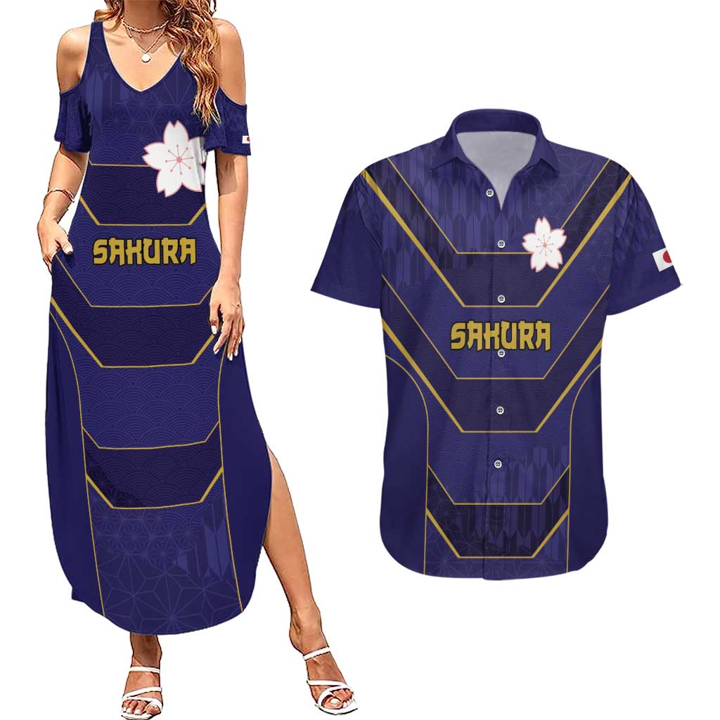 Japan Pacific Rugby 2022-23 Custom Couples Matching Summer Maxi Dress and Hawaiian Shirt Blue Sakura Japanese Wave Pattern