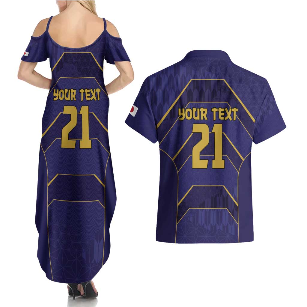 Japan Pacific Rugby 2022-23 Custom Couples Matching Summer Maxi Dress and Hawaiian Shirt Blue Sakura Japanese Wave Pattern LT9 - Polynesian Pride