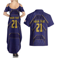 Japan Pacific Rugby 2022-23 Custom Couples Matching Summer Maxi Dress and Hawaiian Shirt Blue Sakura Japanese Wave Pattern LT9 - Polynesian Pride