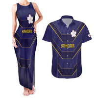 Japan Pacific Rugby 2022-23 Custom Couples Matching Tank Maxi Dress and Hawaiian Shirt Blue Sakura Japanese Wave Pattern LT9 Blue - Polynesian Pride