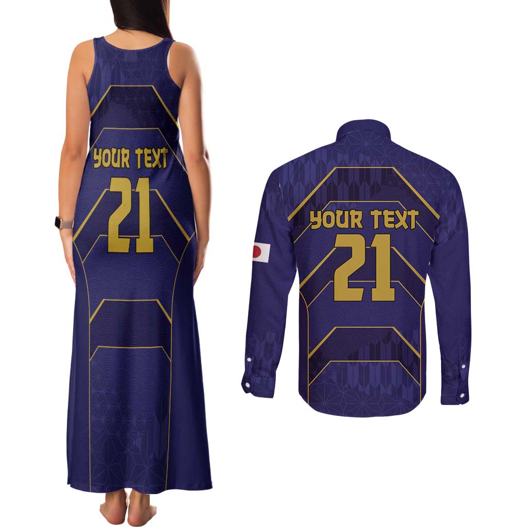 Japan Pacific Rugby 2022-23 Custom Couples Matching Tank Maxi Dress and Long Sleeve Button Shirt Blue Sakura Japanese Wave Pattern LT9 - Polynesian Pride