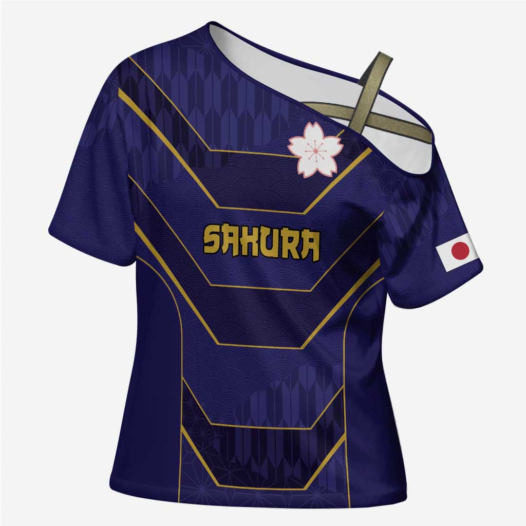 Japan Pacific Rugby 2022-23 Custom Cross Shoulder Shirt Blue Sakura Japanese Wave Pattern LT9 Female Blue - Polynesian Pride