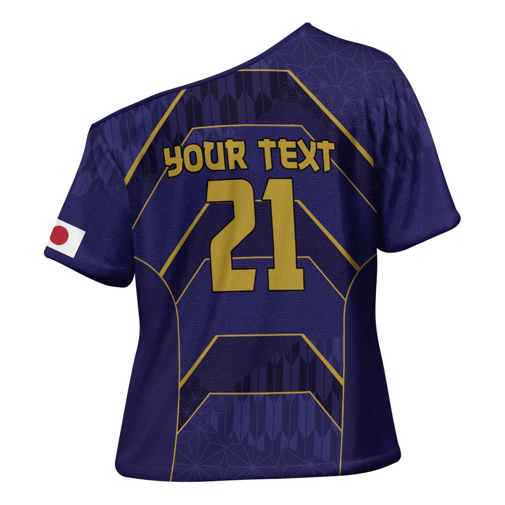Japan Pacific Rugby 2022-23 Custom Cross Shoulder Shirt Blue Sakura Japanese Wave Pattern LT9 - Polynesian Pride