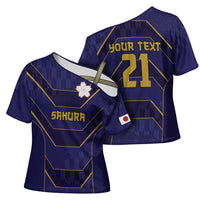 Japan Pacific Rugby 2022-23 Custom Cross Shoulder Shirt Blue Sakura Japanese Wave Pattern LT9 - Polynesian Pride