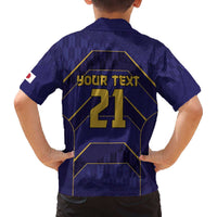 Japan Pacific Rugby 2022-23 Custom Family Matching Off The Shoulder Long Sleeve Dress and Hawaiian Shirt Blue Sakura Japanese Wave Pattern