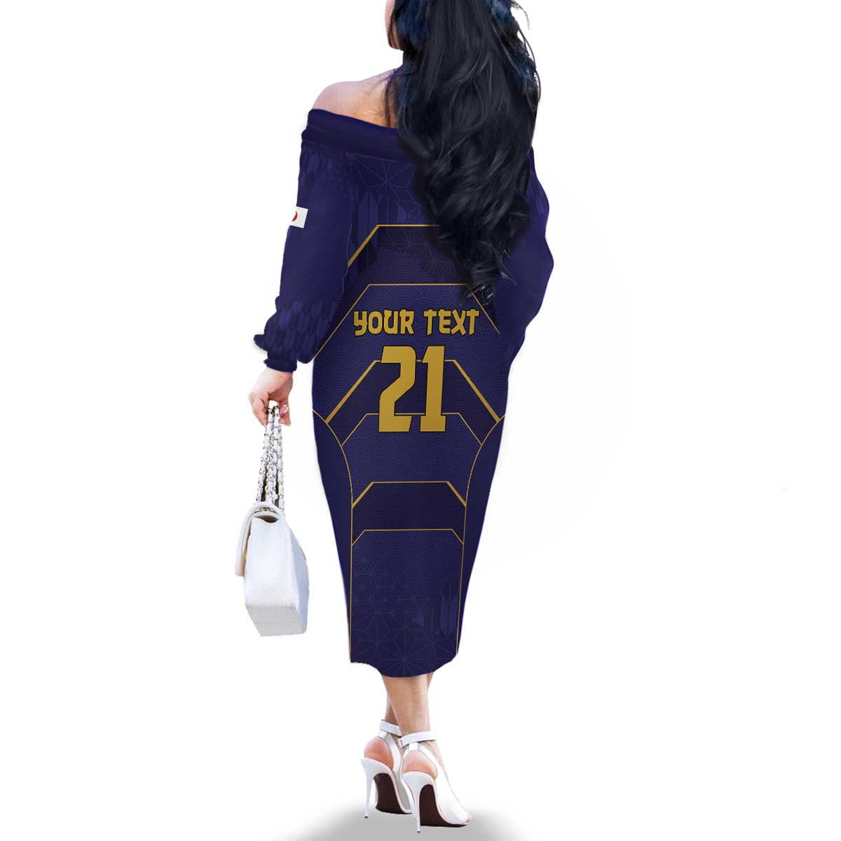 Japan Pacific Rugby 2022-23 Custom Family Matching Off The Shoulder Long Sleeve Dress and Hawaiian Shirt Blue Sakura Japanese Wave Pattern