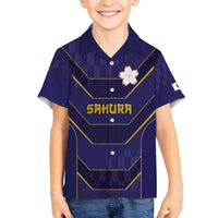 Japan Pacific Rugby 2022-23 Custom Family Matching Off The Shoulder Long Sleeve Dress and Hawaiian Shirt Blue Sakura Japanese Wave Pattern