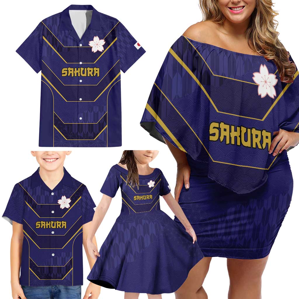 Japan Pacific Rugby 2022-23 Custom Family Matching Off Shoulder Short Dress and Hawaiian Shirt Blue Sakura Japanese Wave Pattern LT9 - Polynesian Pride