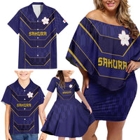 Japan Pacific Rugby 2022-23 Custom Family Matching Off Shoulder Short Dress and Hawaiian Shirt Blue Sakura Japanese Wave Pattern LT9 - Polynesian Pride