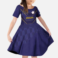 Japan Pacific Rugby 2022-23 Custom Family Matching Puletasi and Hawaiian Shirt Blue Sakura Japanese Wave Pattern LT9 Daughter's Dress Blue - Polynesian Pride
