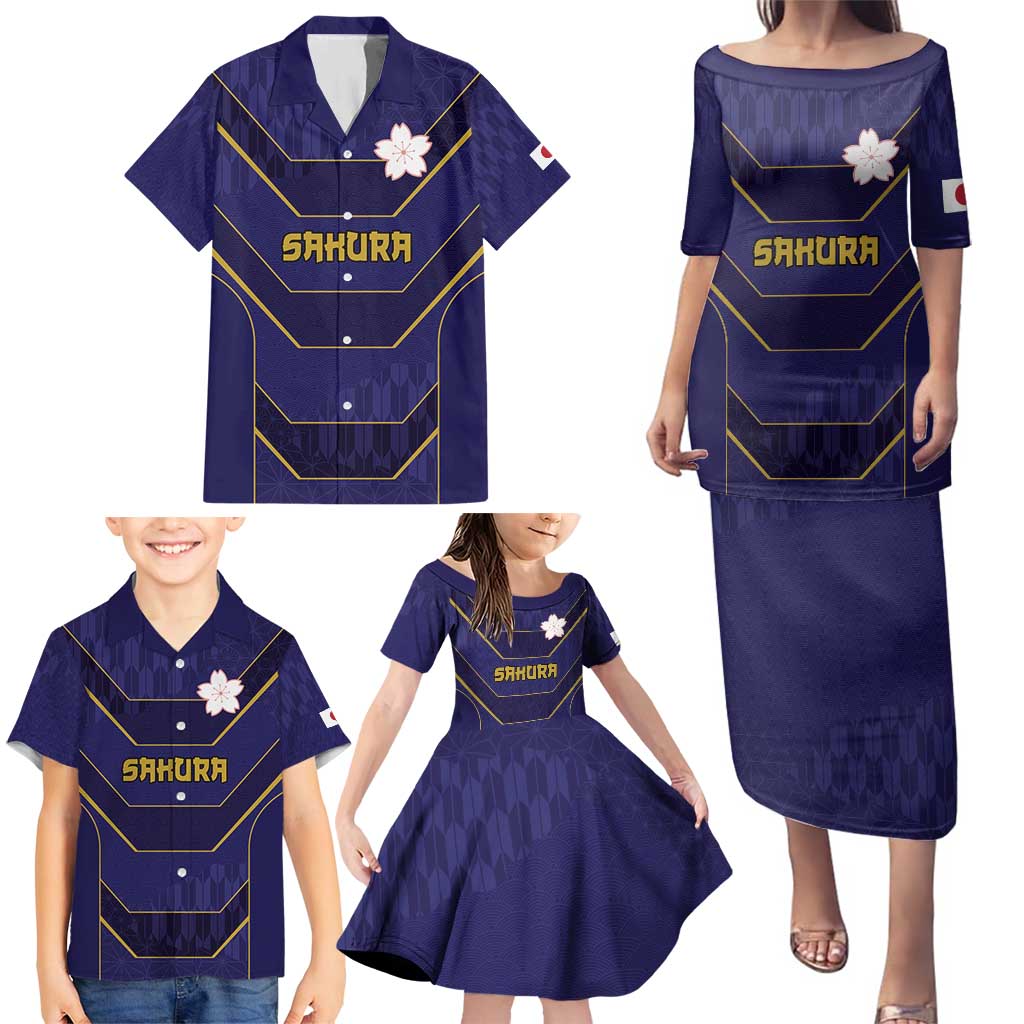 Japan Pacific Rugby 2022-23 Custom Family Matching Puletasi and Hawaiian Shirt Blue Sakura Japanese Wave Pattern LT9 - Polynesian Pride