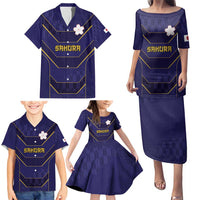 Japan Pacific Rugby 2022-23 Custom Family Matching Puletasi and Hawaiian Shirt Blue Sakura Japanese Wave Pattern LT9 - Polynesian Pride