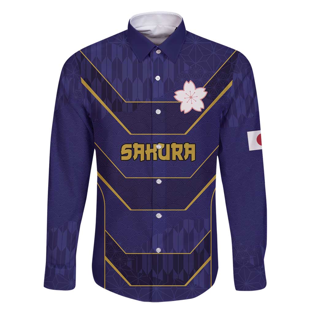 Japan Pacific Rugby 2022-23 Custom Family Matching Puletasi and Hawaiian Shirt Blue Sakura Japanese Wave Pattern LT9 Dad's Shirt - Long Sleeve Blue - Polynesian Pride