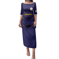 Japan Pacific Rugby 2022-23 Custom Family Matching Puletasi and Hawaiian Shirt Blue Sakura Japanese Wave Pattern LT9 Mom's Dress Blue - Polynesian Pride