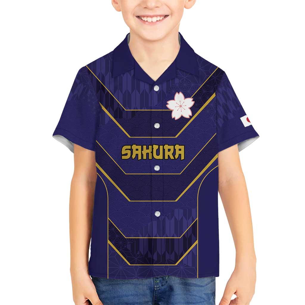 Japan Pacific Rugby 2022-23 Custom Family Matching Puletasi and Hawaiian Shirt Blue Sakura Japanese Wave Pattern LT9 Son's Shirt Blue - Polynesian Pride