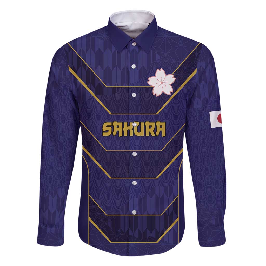 Japan Pacific Rugby 2022-23 Custom Family Matching Summer Maxi Dress and Hawaiian Shirt Blue Sakura Japanese Wave Pattern LT9 Dad's Shirt - Long Sleeve Blue - Polynesian Pride