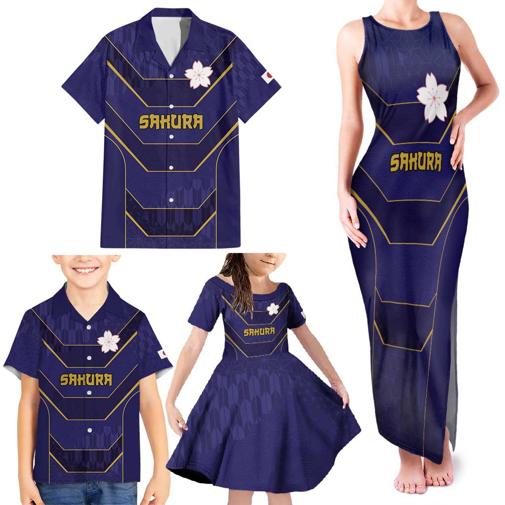 Japan Pacific Rugby 2022-23 Custom Family Matching Tank Maxi Dress and Hawaiian Shirt Blue Sakura Japanese Wave Pattern LT9 - Polynesian Pride