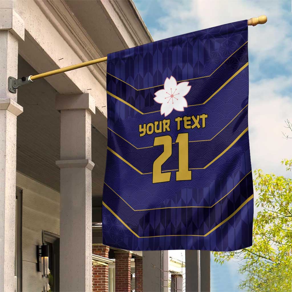 Japan Pacific Rugby 2022-23 Custom Garden Flag Blue Sakura Japanese Wave Pattern