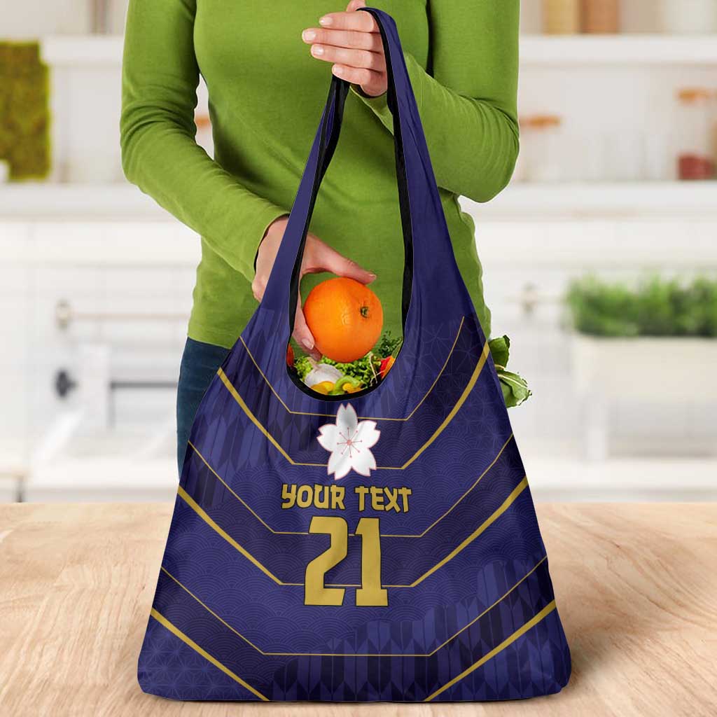 Japan Pacific Rugby 2022-23 Custom Grocery Bag Blue Sakura Japanese Wave Pattern LT9 - Polynesian Pride