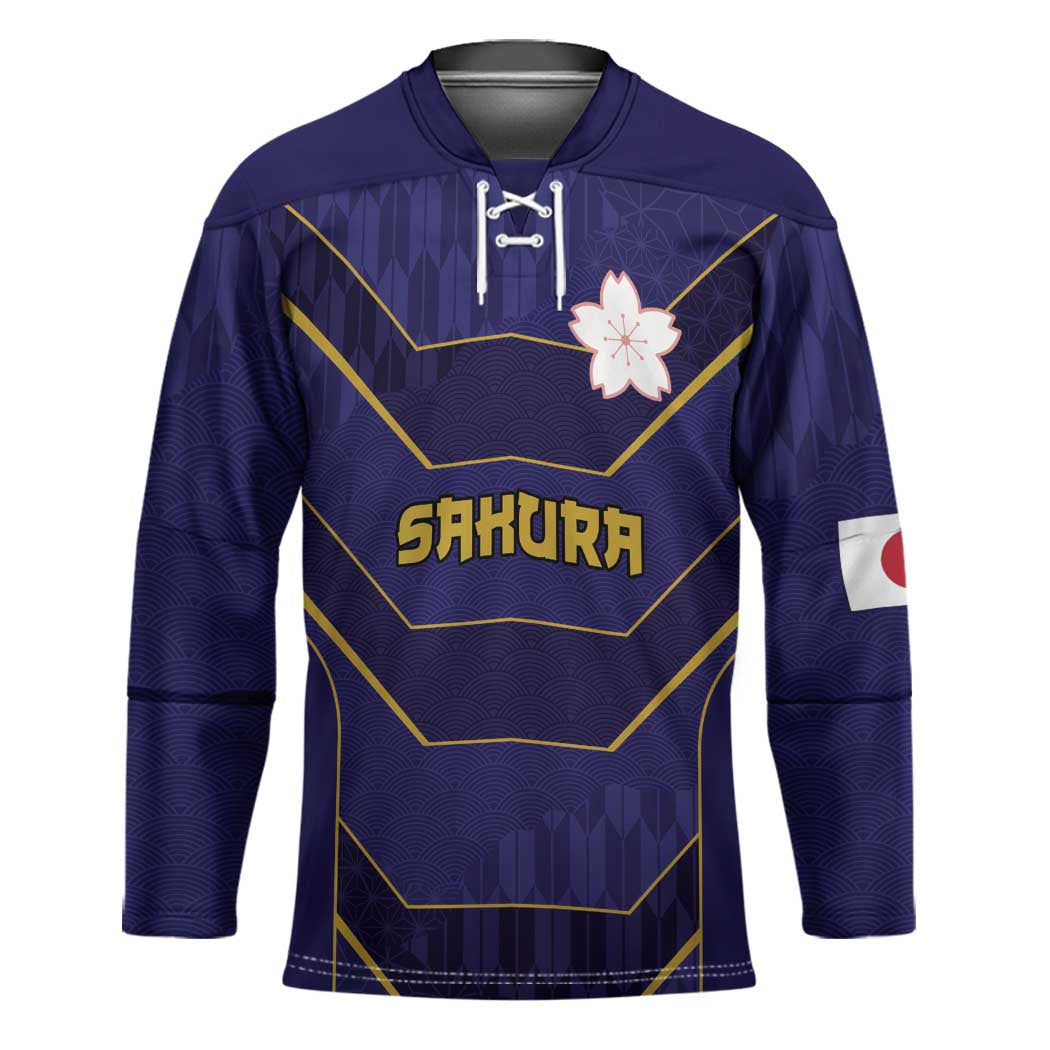 Japan Pacific Rugby 2022-23 Custom Hockey Jersey Blue Sakura Japanese Wave Pattern LT9 Unisex Blue - Polynesian Pride