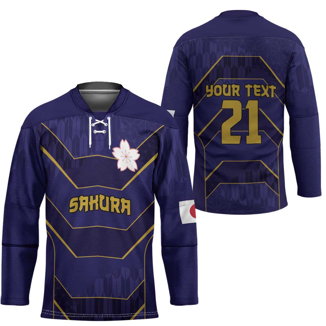 Japan Pacific Rugby 2022-23 Custom Hockey Jersey Blue Sakura Japanese Wave Pattern LT9 - Polynesian Pride