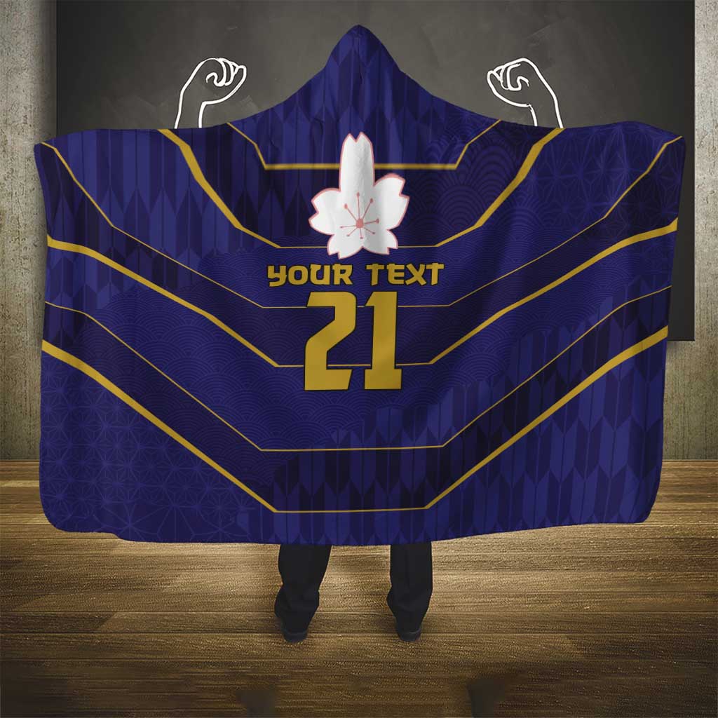 Japan Pacific Rugby 2022-23 Custom Hooded Blanket Blue Sakura Japanese Wave Pattern LT9 - Polynesian Pride
