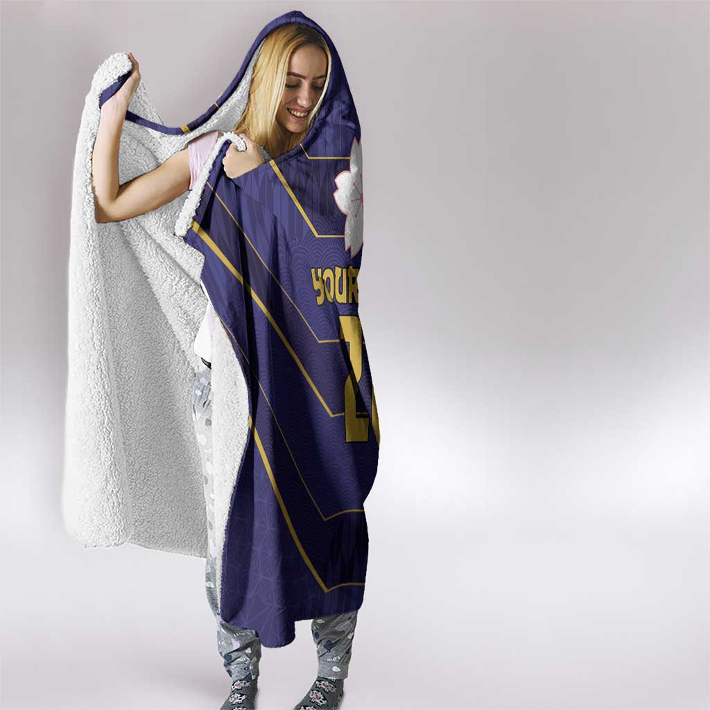 Japan Pacific Rugby 2022-23 Custom Hooded Blanket Blue Sakura Japanese Wave Pattern LT9 - Polynesian Pride