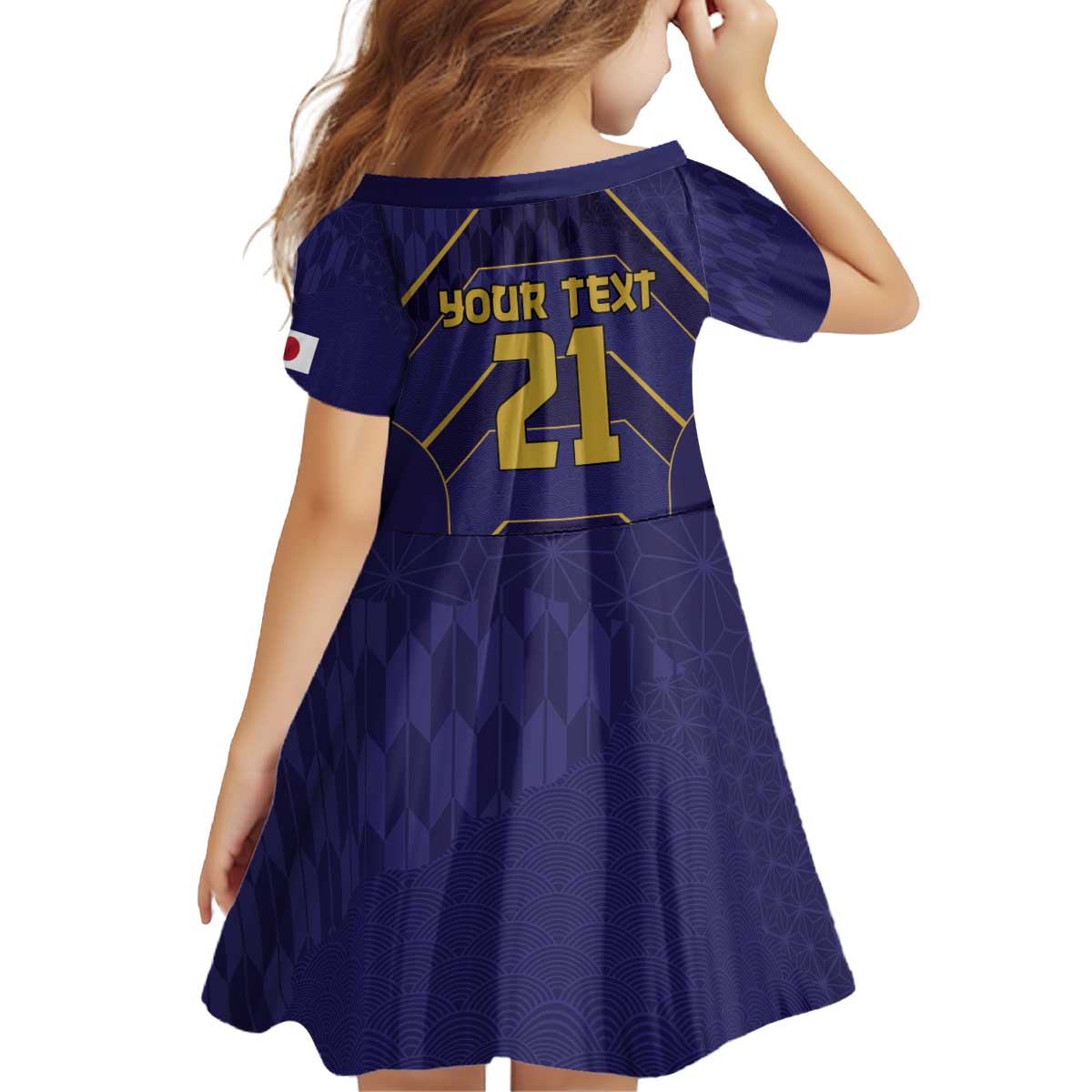 Japan Pacific Rugby 2022-23 Custom Kid Short Sleeve Dress Blue Sakura Japanese Wave Pattern