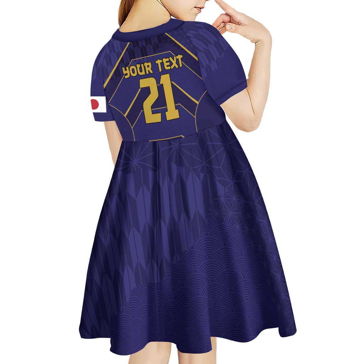 Japan Pacific Rugby 2022-23 Custom Kid Short Sleeve Dress Blue Sakura Japanese Wave Pattern