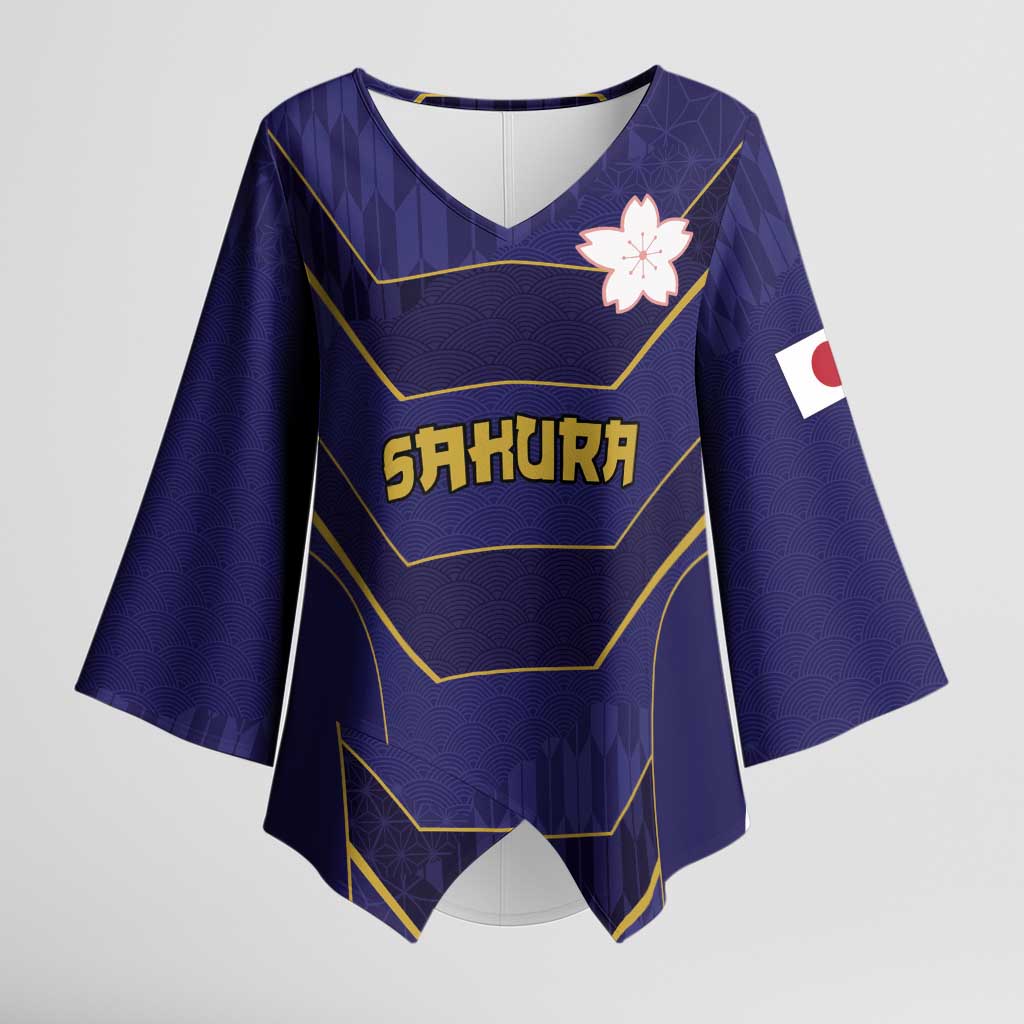 Japan Pacific Rugby 2022-23 Custom Kimono Sleeve Blouse Blue Sakura Japanese Wave Pattern LT9 Female Blue - Polynesian Pride